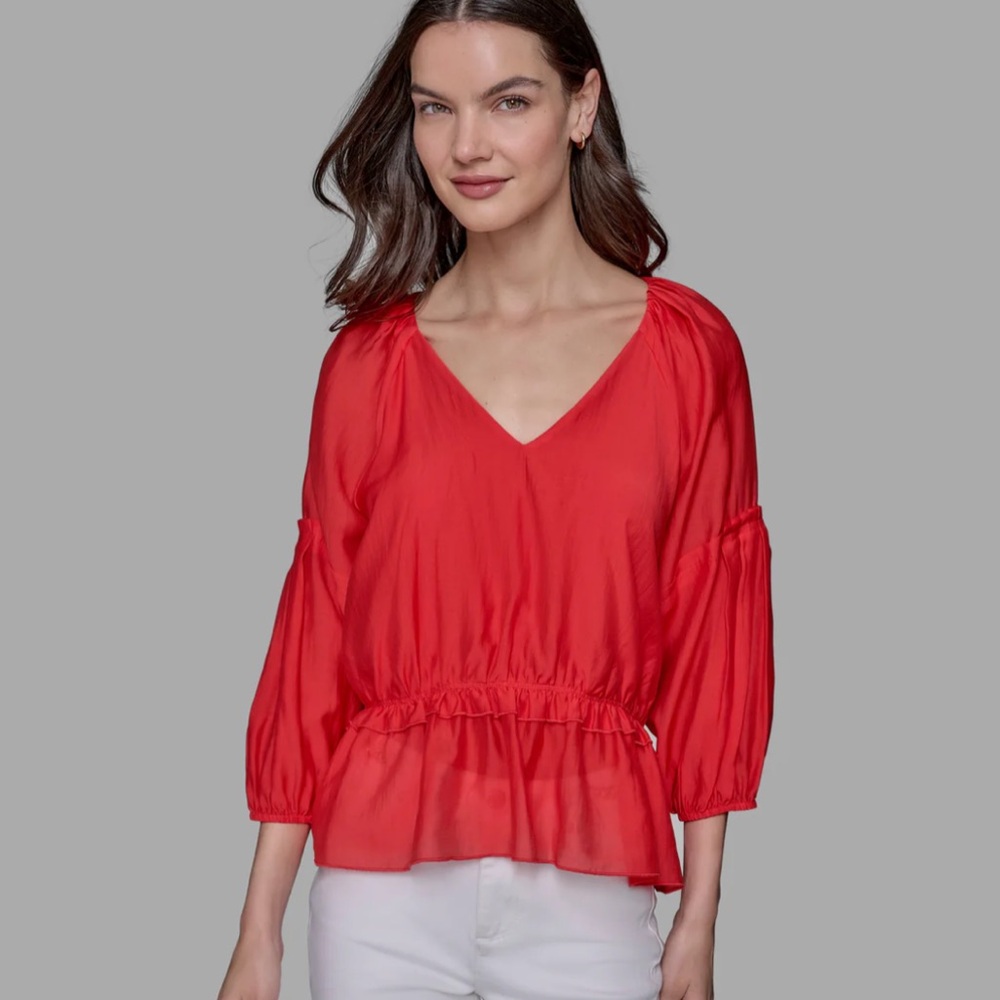 Karl Lagerfeld Paris Women's Tiered-Sleeve Peplum Top